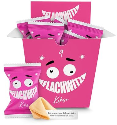 Glückskekse Flachwitze 9 fortunes cookies in pink | Glückskekse lustige Flachwitze für Kinder und Erwachsene zur Party, Geburtstag, Candybar, Geschenk | Kekse frisch gebacken vegan & made in Germany