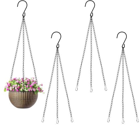 6 Pack Hanging Basket Chains 3 Point 16 Inch Flower Pot Chains for Hanging Plants with Clip Hooks Heavy Duty Black Metal Chain Hangers for Hanging Basket Bird Feeder Flower pots and Ornaments