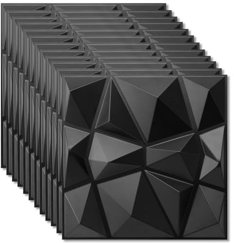 3D Wandpaneele 3D Paneele PVC Platte 3D Wandpaneele 3D Wall Panels Fassadenverkleidung Deckenplatten Gaming Wall Panels Paneele Tapete Schwarz für Wohnzimmer, Schlafzimmer 12 Stück