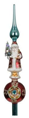 Kaemingk Punta per albero di Natale in vetro con albero di Natale, 40 cm di altezza, eccezionale punta per albero di Natale, decorazione per albero di Natale, colore rosso e blu