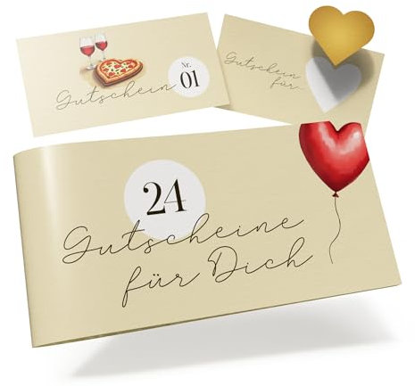 Creatastic® - Partner Geschenke, Gutscheinheft 24 Gutscheine zum selber ausfüllen und Rubbelaufkleber, Paar Geschenke Idee, Alternative zu Adventskalender 2024, mit Paarzeit Gutschein Ideensammlung