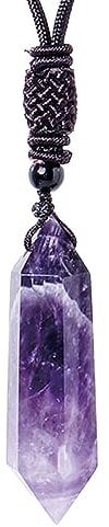 Ruhnjyg Amethyst Crystal Necklace - Hand-woven Amethyst Double-pointed Column Pendant, Crystal Stone Point Necklaces, Crystal Tower Energy Necklace For Men Women Christmas