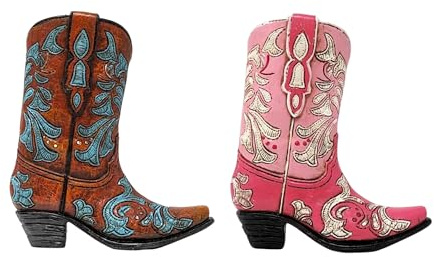 Mini Cowboy Boot 2-Color Set - Resin Faux Leather Decorative Boot Figurine | Small Vase Planter Option, Rustic Tabletop Decor, Charming Country Home Accent, Unique Western Gift Idea