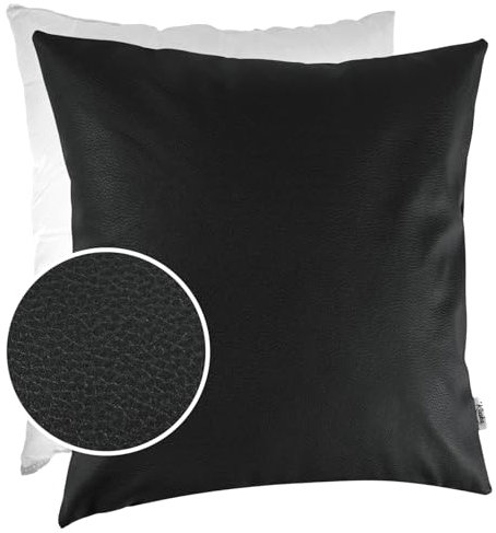 Kissenbezug Kunstleder Dekokissen Sofakissen Leder-Kissenbezüge Kissenhülle Kissen KUMO Schwarz 60x60cm mit Füllung