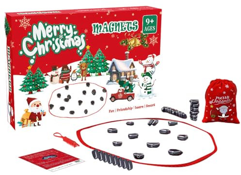 Christmas Magnetic Chess Game, Magnetic Stone Board Game Portable Magnet Chess Stones Strategy Table Top Magnet Game for Party Game (B)