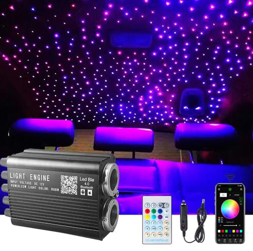 VASTFIRE Twinkle Starlight Glasfaser Licht,32W Dual Port Motor 1000pcs 13.1ft LED Stern Decke Fiber Optic Light Kit APP/Sound Fernbedienung für Auto/Haus/Partei