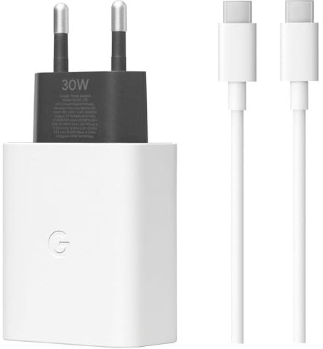 Audiosystem Carica Batterie Rapido 30W per Google Pixel 4/4a/5/6/6A/7A/7 Pro/8/9 Pro XL Con Cavo USB Type C 100cm Come Originale GLE6S Bianco