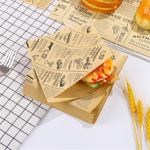 Deli Papier-Set 150 Stück für Burger, Snack-Tüten, Sandwich, Käse, Pommes - Wrap Tüten für Butterbrot und Frites 15 x 15 cm