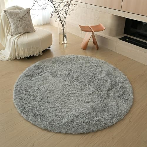 Jyswx Shaggy Teppich Rund Wohnzimmer - Hochflor Flauschig Teppiche Waschbar - Moderner Langflor Teppich für Wohnzimmer, Schlafzimmer, Kinderzimmer, Durchmesser: 60 cm, Farbe: Grau