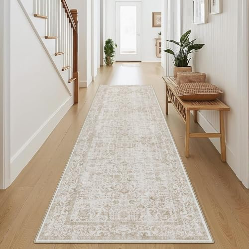 Vintage Hellbraun Waschbarer Teppich 60x240cm LäUfer Flur rutschfest Weich Vorzimmer Tepich Kurzflor Schlafzimmer Retroteppiche KüChe Bedroom Brücken Hallway Carpet