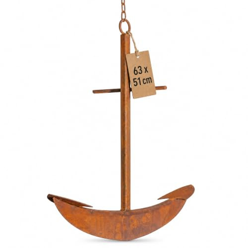 Der-Porzellan-Laden Maritime Deko Anker aus Metall mit Kette, Wanddeko Metall für Innen & Außen, Edelrost-Optik, Rustikales Gartendeko-Highlight zum Aufhängen, 63 x 51 cm, ca. 2 kg