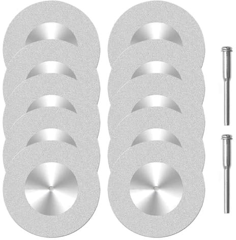 10Pcs 40mm Diamond Cutting Discs with 2 Mandrels, Cut Off Wheel Stone Cutter Discs, Shank Rotary Tool Accessories for Metal Glass Tile Ceramics Wood Porcelain Plastic Stones