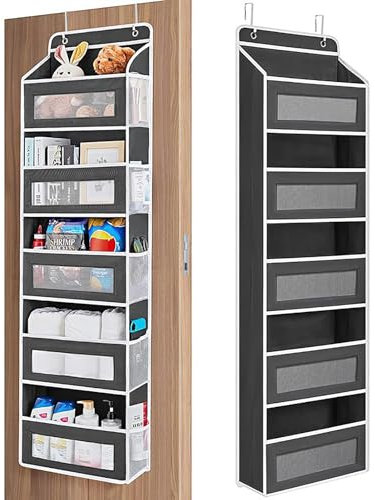Foeska Over The Door Storage Organiser, Back of Door Hanging Storage, 5 Window Pockets Organiser with 5 Mesh Pockets, for Bedrooms, Kitchen, Bathroom, Toys, Sundries and Daily Supplies (Black)