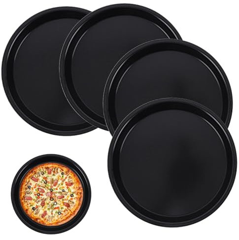 Lot de 4 Moule Rond à Pizza,Assiette à Pizza en Acier au Plateau,Profond Moule Antiadhésif pour Four Ustensile de Cuisson Moule à 6 Pouces,Pour four, servir, rôtir, passe au lave-vaisselle,Noir