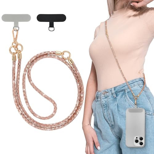 EspZanthic Lanière de Téléphone avec Dragonne, Bling Cordon Universel pour Portable, Tour de Cou Smartphone Sangle Attache, Sangle Téléphone en Bandoulière x 1, Dragonne x1,Patch x2