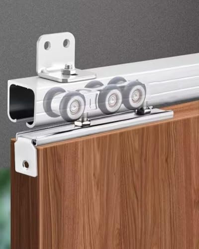 Kit Puerta Corredera Riel Lateral para Puerta Corrediza de Madera, Kit de Herrajes para Puertas de Granero, Puertas de Gabinete o Plegables, Riel y Rodillos para Puertas Corredizas(Silver,30in/76.2cm)