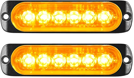 YOJZMA Pack de 2 Feux Strobe LED d'Urgence, 6 LED Ambre à Montage en Surface, Feux Clignotants d'Avertissement pour Chantiers, Camions Grille, Véhicules Tout-Terrain, Pompiers, ATV, SUV 12V-24V