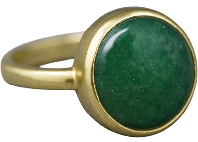 Damenring 925 Silber Vergoldet – Verstellbarer Ring mit Grünem Jade-Edelstein – Handmade Schmuck Geschenk für Sie – Schlicht & Elegant – Handgefertigter Edelsteinring 14k Gold