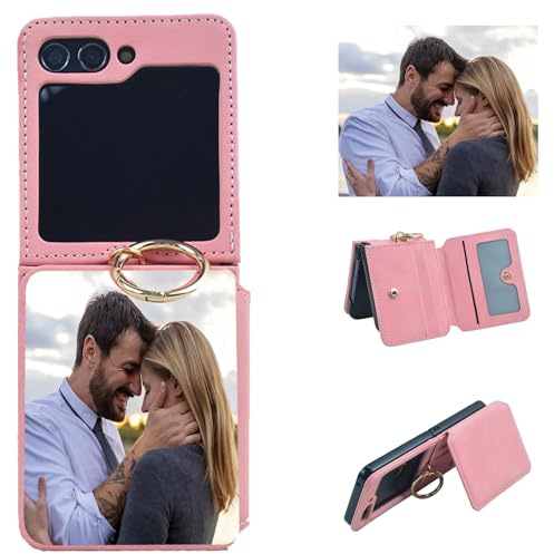 CAXKJE Pink Personalisierte Schutzhülle für Samsung Galaxy Z Flip 7,mit Eigenem Foto Bild Text Individuelle Schutzhülle,Leder Handyhülle Stoßfestigkeit Case,YY-Pink