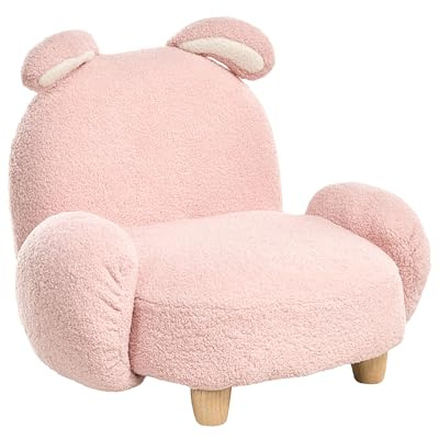Beliani Animal Armchair Boucle Upholstery Rabbit Shape Design Plush Nursery Furniture for Children Pastel Pink Kanna
