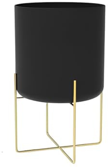 Zanthicia Gold Plant Stand with Pot Fashion Floor Type Nordic Style Metal Planter Outdoor Indoor Home Balcony Decor, Black