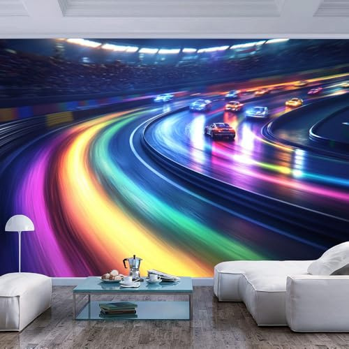 JIAOQSS Art Photo Wallpaper 3D Mural Color Streaked Cars on Racetrack Modern Color Streaked Cars on Racetrack modernLarge Sticker Wall Decor Print Picture Image Design Wall Photo Children's Room Art