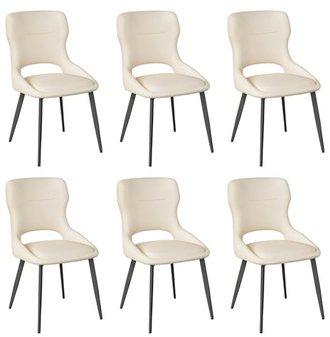 WOLTU Esszimmerstühle 6er Set gepolstert, mit Ausschnitt Rückenlehne, Samt | Küchenstühle, für Esszimmer, Küche, Schlafzimmer, Beige