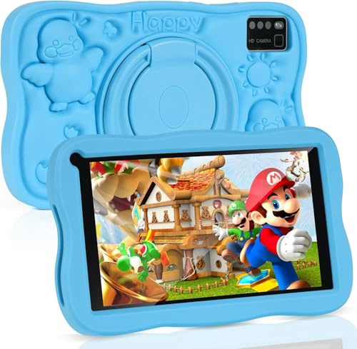 Tablet para Niños de 7 Pulgadas, Android con 8GB RAM y 64GB ROM Ampliable a 256GB, Pantalla IPS HD, WiFi 5/2.4 GHz, Control Parental, Certificado por Google, Incluye Funda Azul – Tableta Educativa