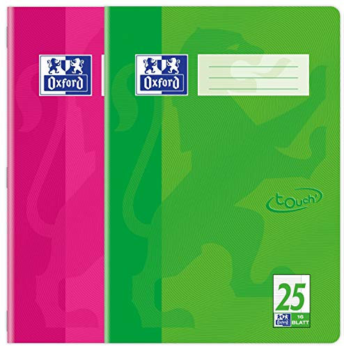 Oxford Schulheft A4, Touch, 16 Blatt, Lin. 21, liniert, pink & grün, 15 Stück