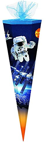 alles-meine.de GmbH Schultüte - Space - Astronaut - Raumfahrer - 70 cm - rund - mit Tüllabschluß - Zuckertüte - mit/ohne Kunststoff Spitze - Markneukirchen - für Jungen - R..