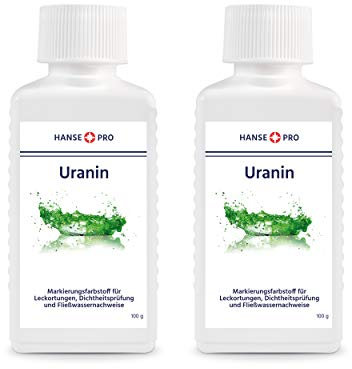 Hanse Pro Uranin, 2 x 100 g I Markierungsfarbstoff I Leckortung I Leckageortung I Dichtheitsprüfung I Wasserfärbemittel I Färbemittel I Pulver I Fluorescein