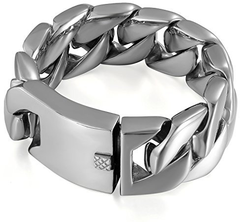 JewelryWe Schmuck Biker Herren Armband, 30mm Breit Edelstahl Klassische Hochglanz Poliert Panzerkette Armreif Armkette Silber