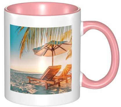 JCAKES Tasse mit Liegestühlen am Strand im Sommer, Weihnachtstassen, Tassen für Frauen, Kaffeetasse, personalisierte Tassen, Tassen für Männer, Reisebecher, Partybecher, Porzellantassen, Becher mit