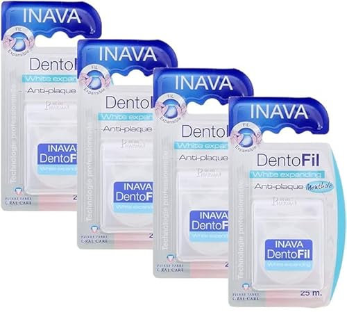 Inava Dentofil - Filo interdentale bianco Expanding Mentolo, 25 metri, confezione da 4