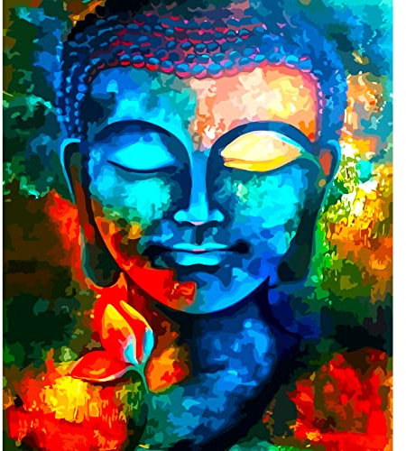 WZZPSD Peinture par Numéro Bouddha Avatar avec des Fleurs DIY Unique Moderne Cadeau Home Decor Style