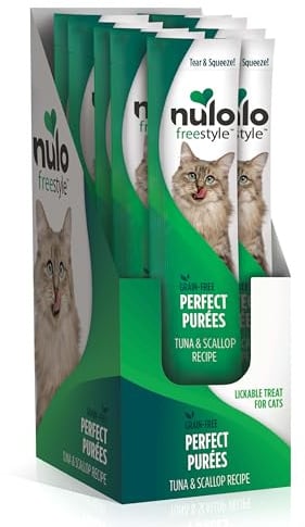 Nulo Freestyle Lickable Cat Treats - Perfect Purées Tuna & Scallop, Squeezable Grain-Free Wet Cat Food Topper, High Moisture for Hydration, 48 x 0.5oz
