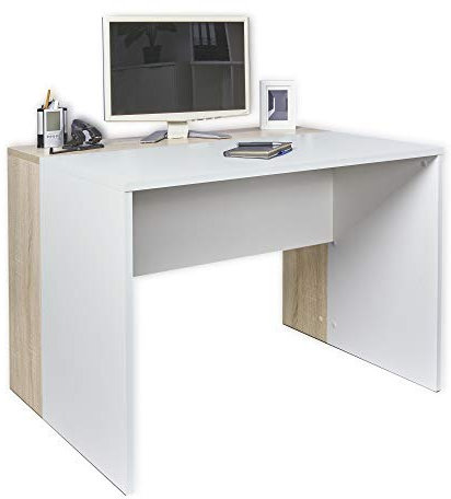 mutatio Bürotisch Schreibtisch PC Tisch Gaming B 110 cm x H 75 cm x T 75 cm Tisch Sonoma-Eiche/Weiß Büro Arbeitstisch Büromöbel