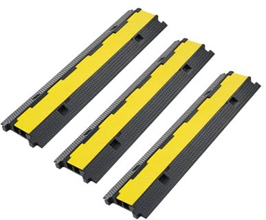 CREWORKS Floor Cable Protector,3Pack 2 Channel Cable Protector Ramp,5t/11000lbs Rubber Pedestrian Road Ramp Trunking for Hoses Wires Cable Covers