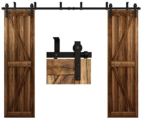 CCJH 10FT-3.05M Binario per Porta Scorrevole Doppia Anta Kit a Soffitto Set con Sistema di Guide a Staffa a Forma di L