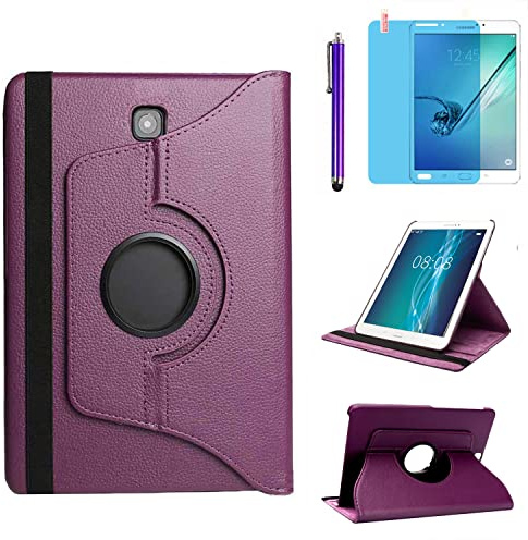 Étui pour Samsung Galaxy Tab S2 8 (SM-T710 SM-T713 SM-T715), support rotatif à 360 degrés, stylet, film d'écran (violet)