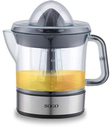 SOGO Exprimidor de Naranjas Eléctrico Silencioso y Potente - Exprimidor Eléctrico de Limones y Naranjas con Tapa -Para Zumo de Naranja y Cítricos con 40W de Potencia y 0,7L de Capacidad