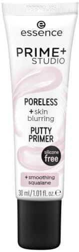essence PRIME+ STUDIO PORELESS +skin blurring PUTTY PRIMER, Grundierung, mit glättendem Squalen, pink, für Mischhaut, glättend, grundierend, langanhaltend, vegan, ölfrei, ohne Alkohol (30ml)