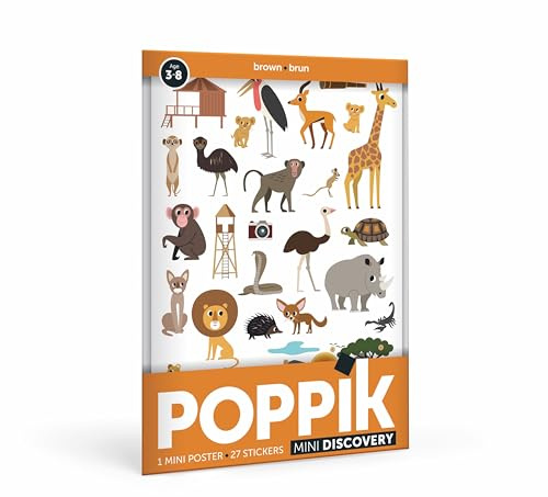 Poppik MIN010 Mini Discovery-Aufkleber, braun, ab 3 Jahren Lustiges, pädagogisches Poster-Set für Kinder