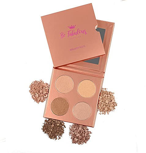 Be Fabulous Highlighter Palette. Shimmer Make Up Set For Highlighting Cheeks, Body, Eyes & Lip. 4 Powder Light Weight Palettes With Buildable Coverage. Beauty Kit Ideal For Any Skin Tone. (Gold Dust)