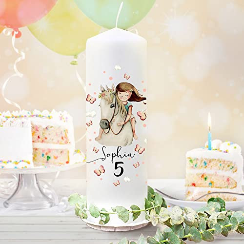 Geburtstagskerze Kerze zum Geburtstag Pferd Pferdchen mit Mädchen Wunschname Alter personalisieren wk233 ilka parey wandtattoo-welt®