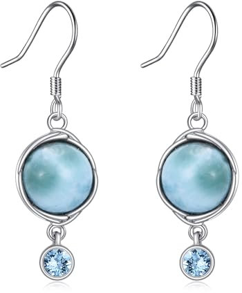 VONALA Natürlicher Larimar Ohrhänger für Damen 925 Sterling Silber Larimar Edelstein Blauer Topas Schmuck für Mutter Gilrs
