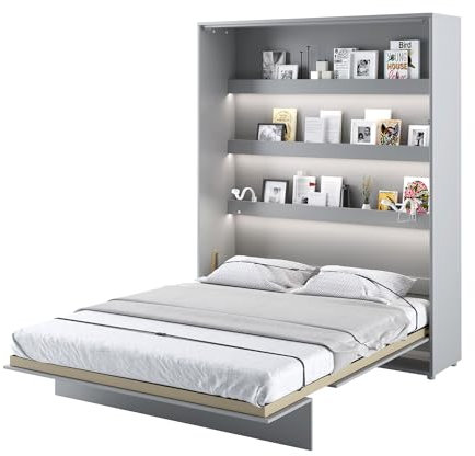 MEBLINI Schrankbett Bed Concept - Wandbett mit Lattenrost - Klappbett mit Schrank - Wandklappbett - Murphy Bed - Bettschrank - BC-12-160x200cm Vertikal - Grau Matt