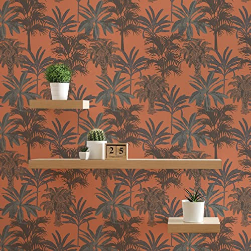 TADESSI Aleix M1-No.1619 Papier peint intissé Motif fleurs Orange/noir