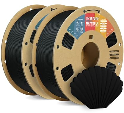 OVERTURE 2KG Bundle Matte PLA 3D Printer Filament 1.75mm, Black*2 | Frosted Matt Finish Hides Layer Lines, Great Value, Accuracy +/- 0.02mm, Fit Most FDM Printer (Black*2)