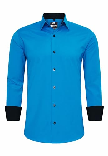 R-Neal Business-Hemd Herren Kontrast Hemd Hochzeit-Hemd Slim Fit Hemden Stretchhemd S - 4XL G44, Farbe:Petrol, Größe:L